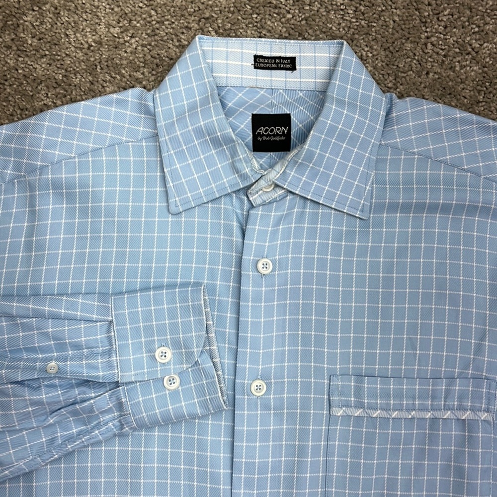 Acorn Blue White Check Button Up Long Sleeve Cotton Shirt Men’s M